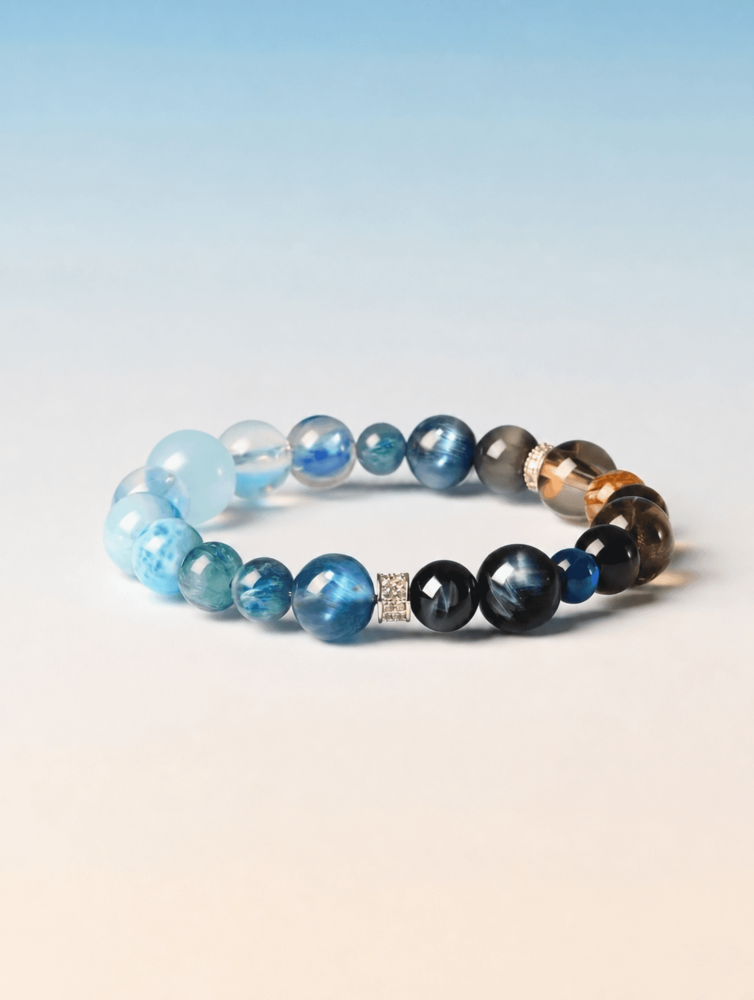 FIVEFOLD Water bracelet in aqua, ocean blue and smoky crystal tones